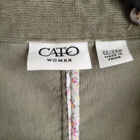 Cato Womens Corduroy Jacket Plus Size 22 24W Olive Green Pockets Button Closure - Picture 2 of 10